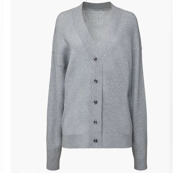 WeWoreWhat Varsity Cardigan Sweater Button Front Long M/L Heather Grey NWT - Picture 7 of 16